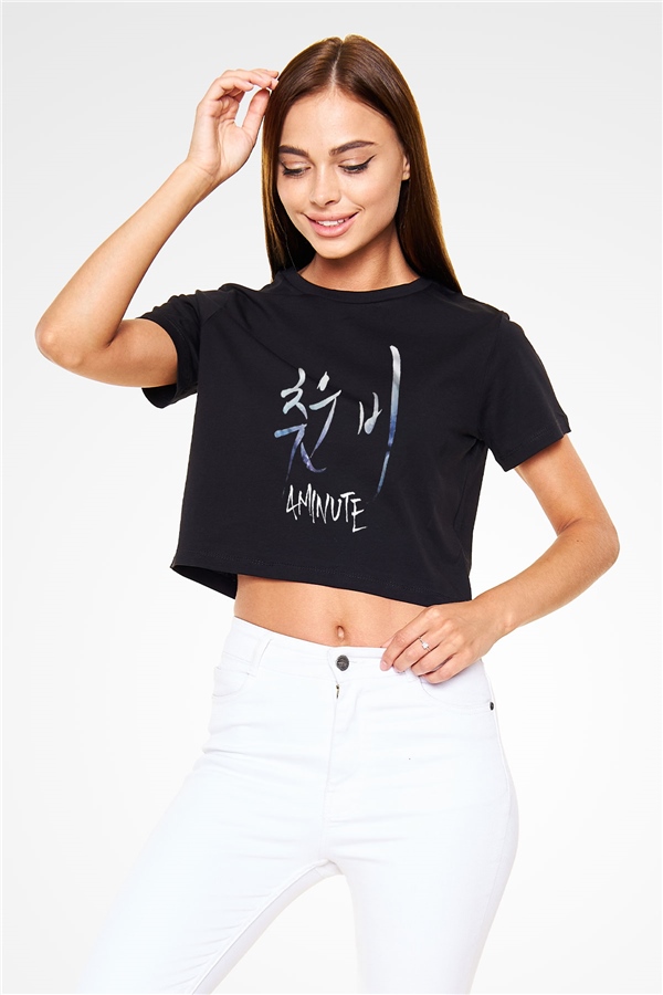 4Minute K-Pop Siyah Crop Top Tişört