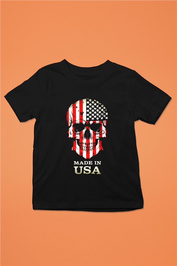 ABD Baskılı Siyah Unisex Çocuk Tişört