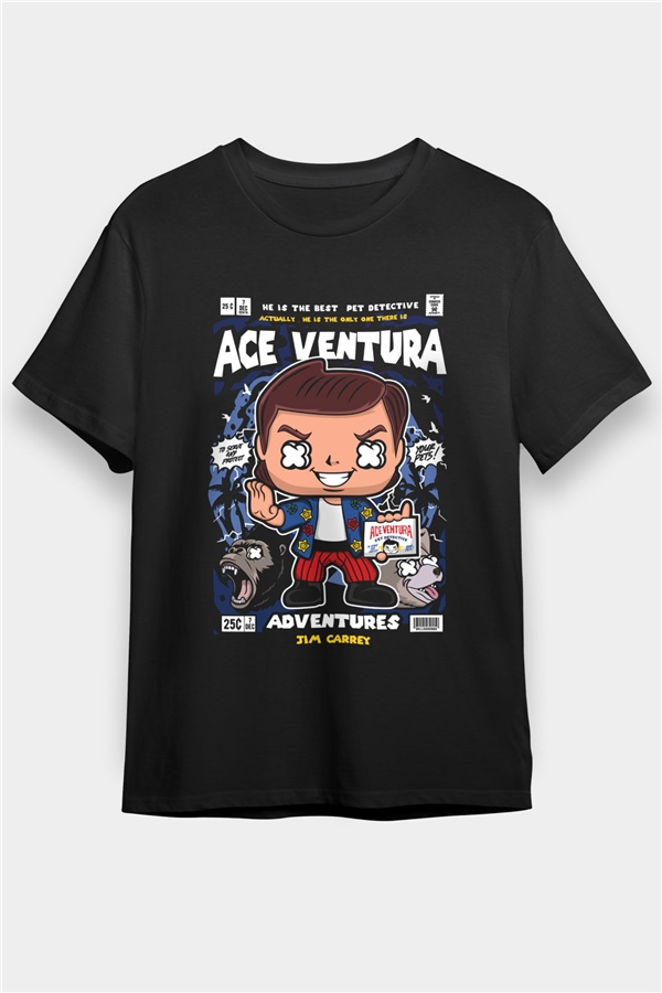 Ace Ventura Baskılı Unisex Siyah Tişört