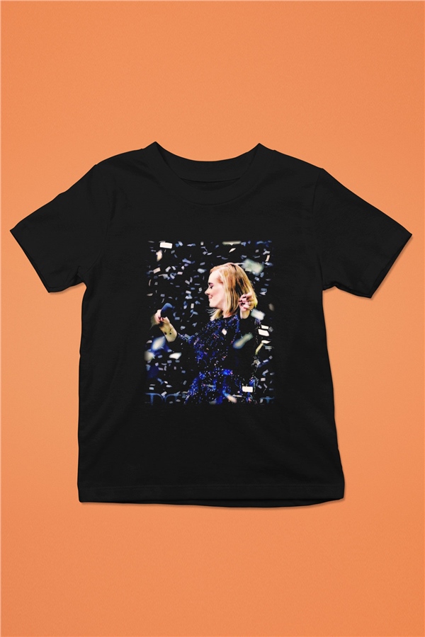 Adele Baskılı Siyah Unisex Çocuk Tişört