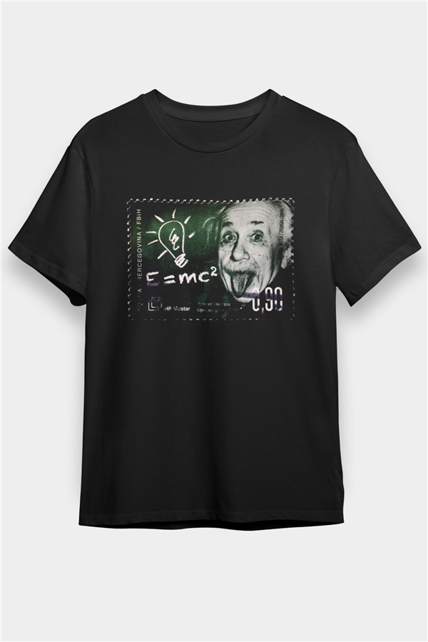 Albert Einstein Enerji Formülü Baskılı Unisex Siyah Tişört