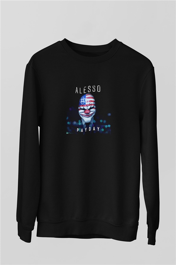 Alesso Baskılı Unisex Siyah Sweatshirt
