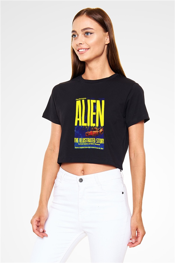 Alien Siyah Crop Top Tişört