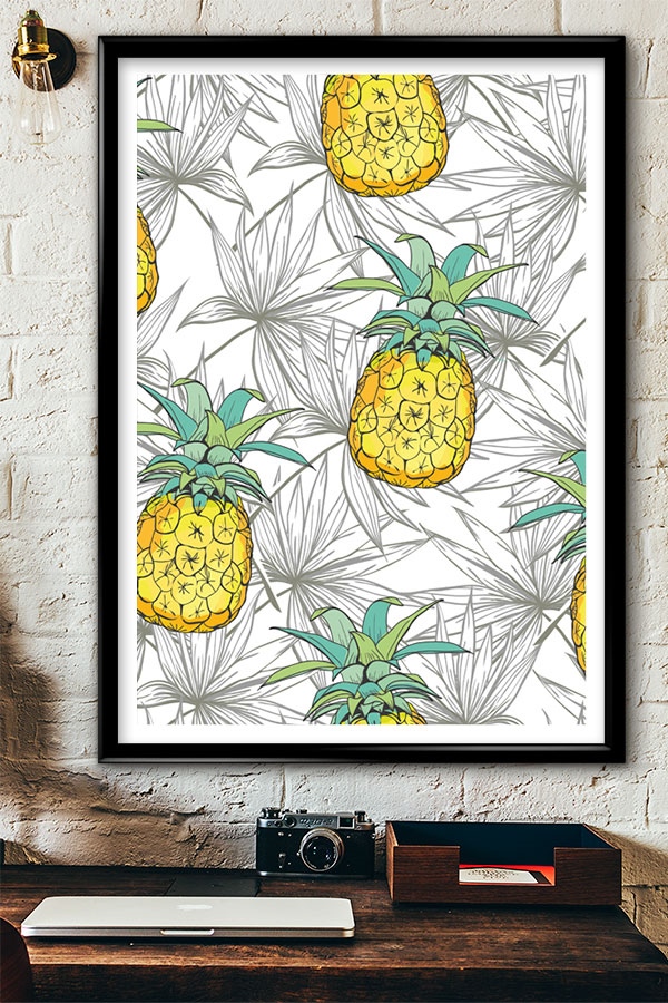 Ananas Desenli Çerçeve Görünümlü Dekoratif Ahşap Mdf Tablo mdf-74