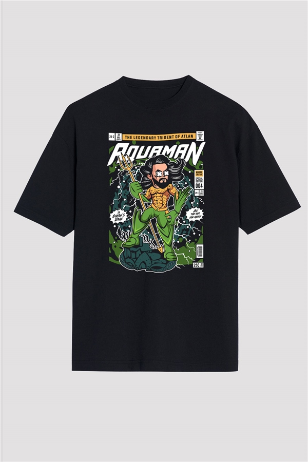 Aquaman Baskılı Unisex Siyah Oversize Tişört