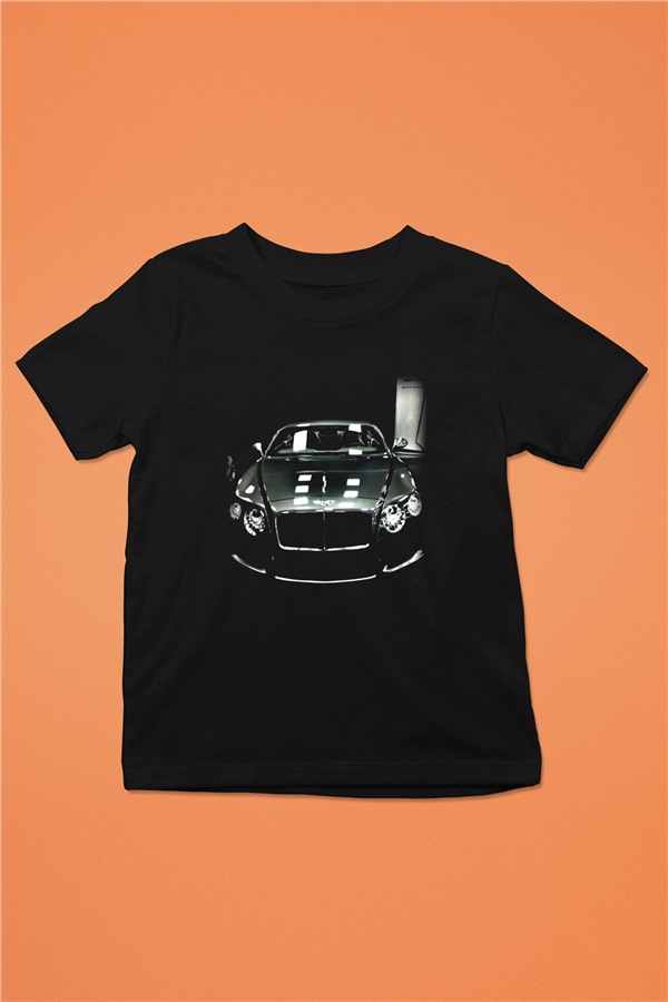 Bentley Baskılı Siyah Unisex Çocuk Tişört