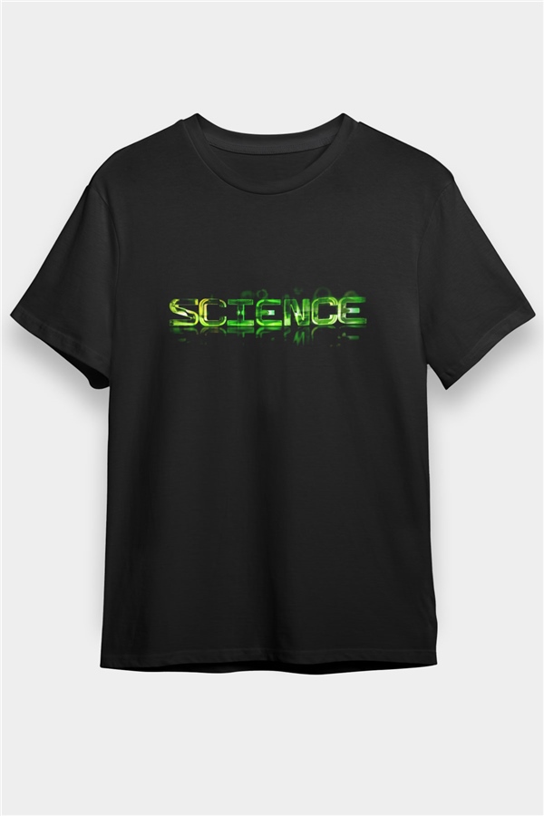 Bilim Yeşil Baskılı Unisex Siyah Tişört
