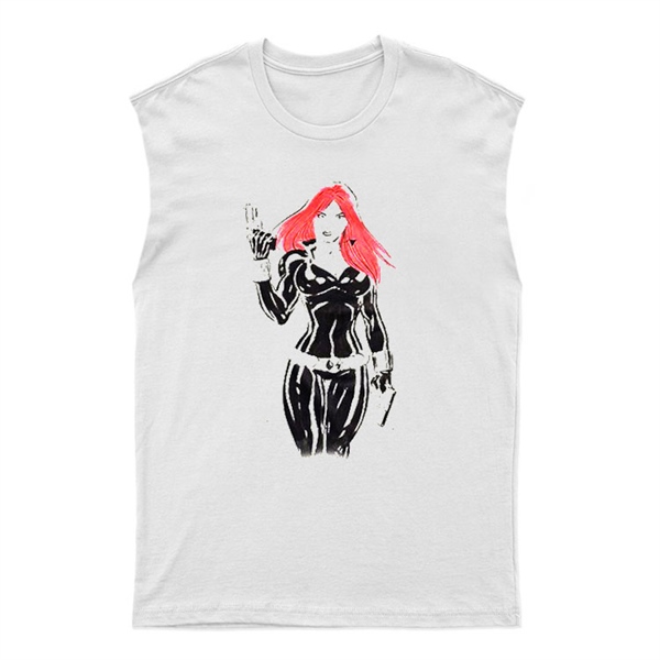 Black Widow Beyaz Kesik Kol Tişört Unisex Kolsuz T-Shirt
