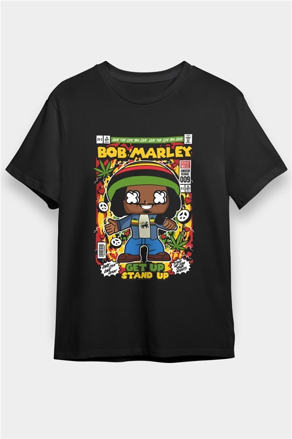 Bob Marley Baskılı Unisex Siyah Tişört