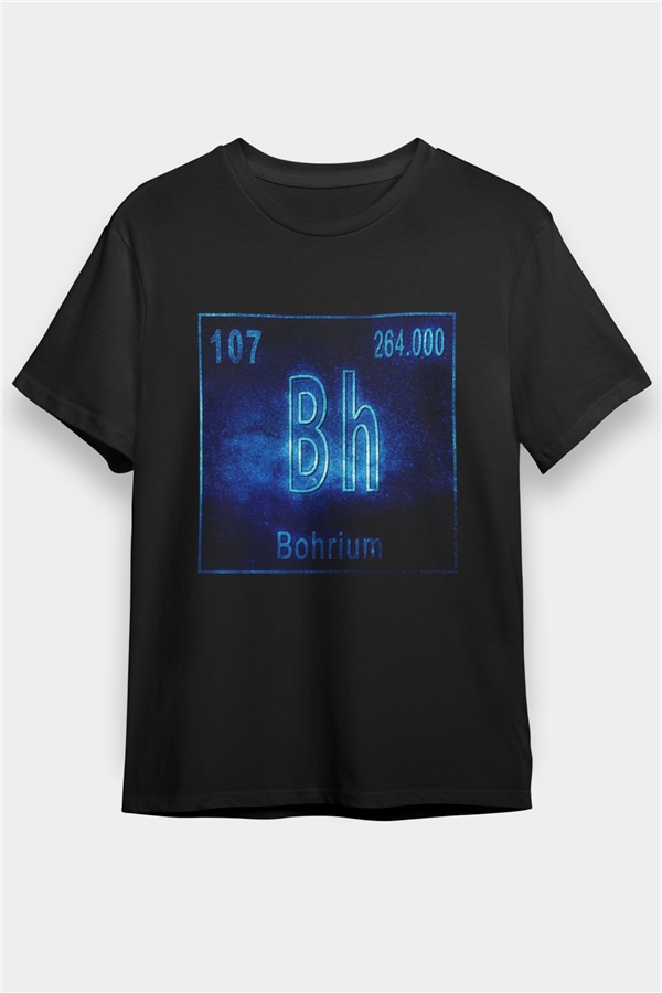 Bohrium Atom Numarası Baskılı Unisex Siyah Tişört