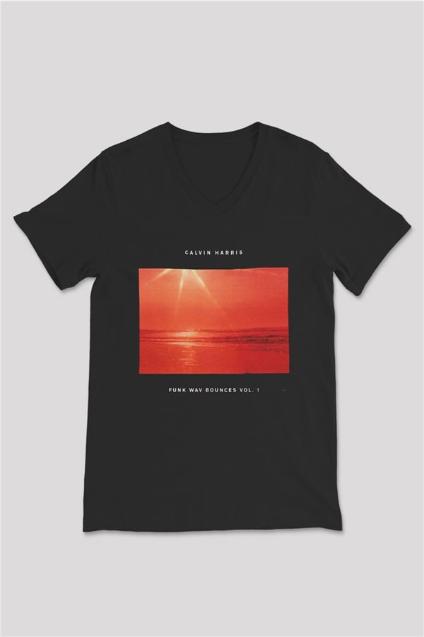 Calvin Harris Siyah Unisex V Yaka Tişört T-Shirt