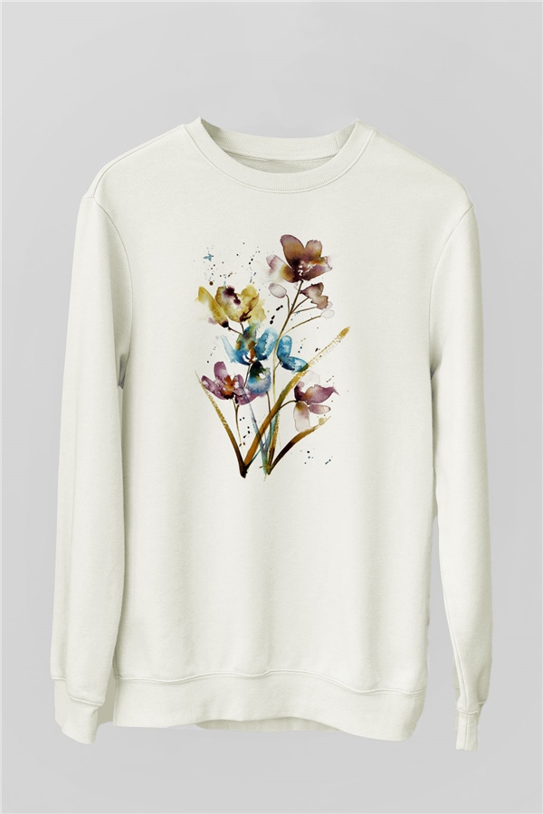 Çiçek Beyaz Unisex Sweatshirt