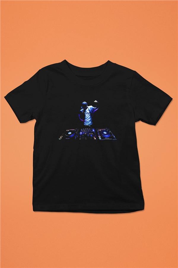 DJ Baskılı Siyah Unisex Çocuk Tişört