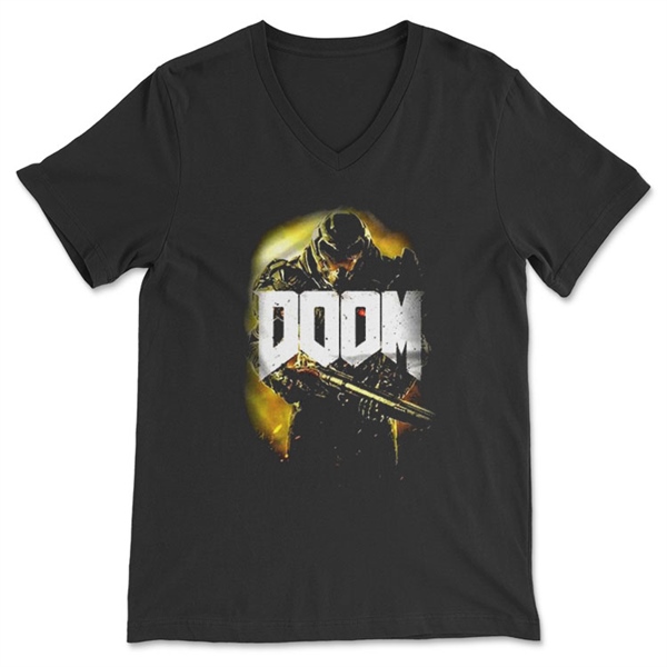 Doom Siyah V Yaka Tişört Unisex T-Shirt