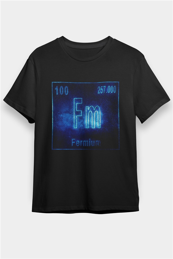 Fermiyum Atom Numarası Baskılı Unisex Siyah Tişört