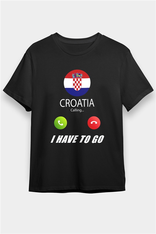 Hırvatistan Siyah Unisex Tişört T-Shirt - TişörtFabrikası