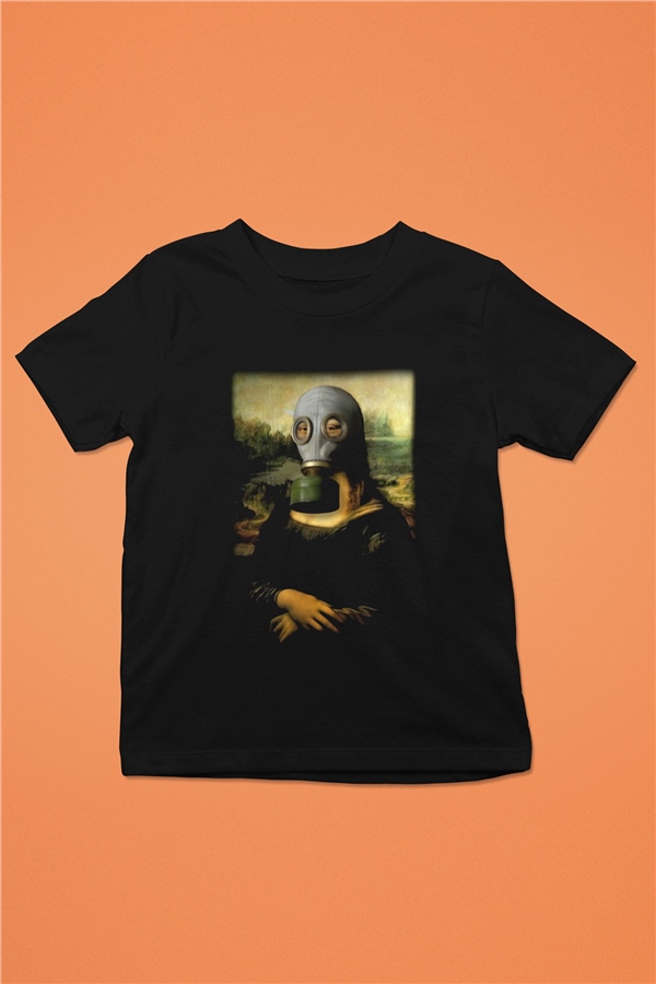 Mona Lisa Baskılı Siyah Unisex Çocuk Tişört