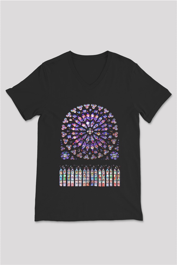 Notre Dame Katedrali Siyah Unisex V Yaka Tişört T-Shirt