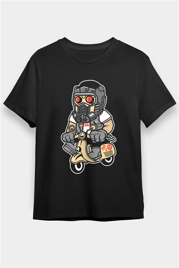Star Lord Scooter Baskılı Siyah Unisex Tişört