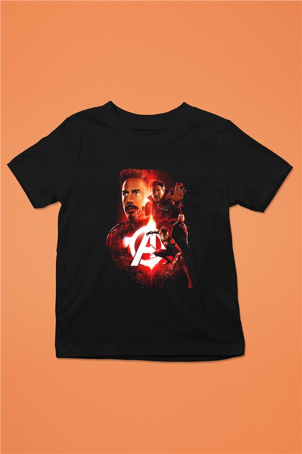 The Avengers Baskılı Siyah Unisex Çocuk Tişört