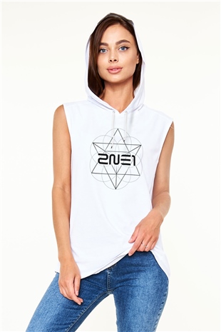 2NE1 K-Pop Beyaz Unisex Kapüşonlu Kolsuz Tişört