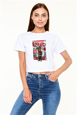 2PAC Baskılı Beyaz Kadın Crop Top Tişört