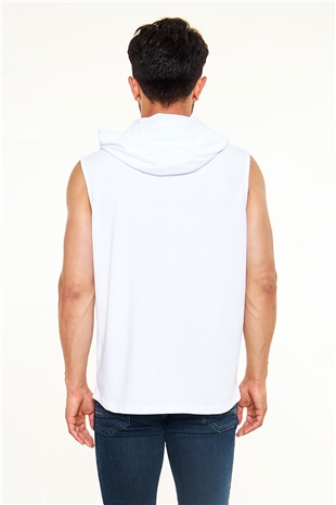 2PM Baskılı Unisex Beyaz Kapüşonlu Kolsuz Tişört