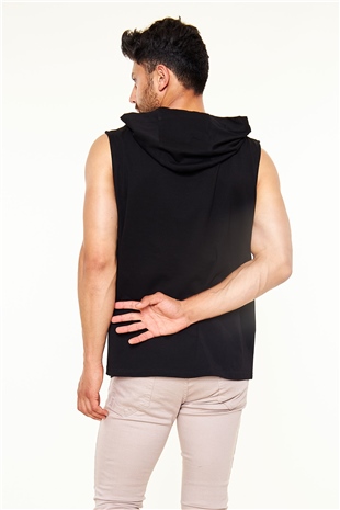 2PM Baskılı Unisex Siyah Kapüşonlu Kolsuz Tişört