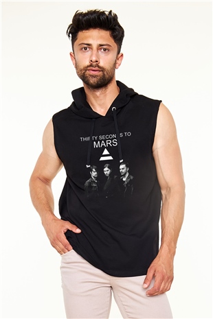 30 Seconds To Mars Grubu Siyah Unisex Kapüşonlu Kolsuz Tişört