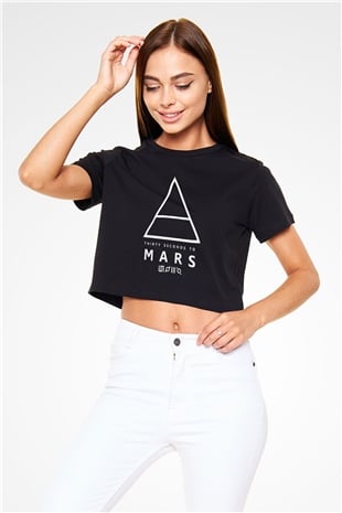 30 Seconds To Mars Siyah Crop Top Tişört