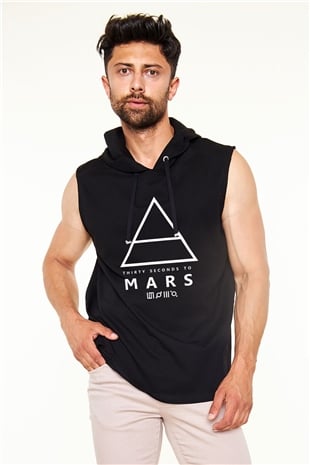 30 Seconds To Mars Siyah Unisex Kapüşonlu Kolsuz Tişört