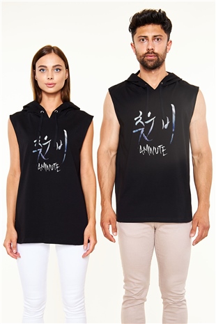 4Minute K-Pop Siyah Unisex Kapüşonlu Kolsuz Tişört