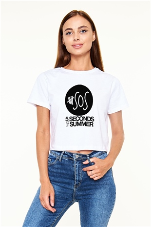 5 Seconds Of Summer SOS Logo Beyaz Croptop Tişört