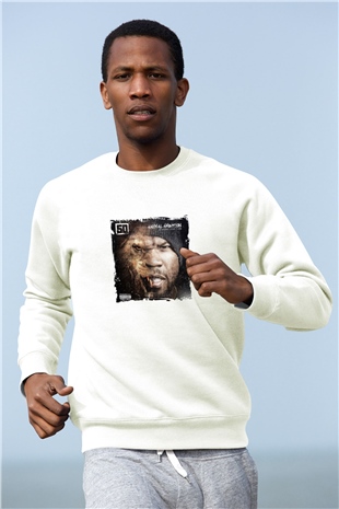 50 Cent Baskılı Unisex Beyaz Sweatshirt