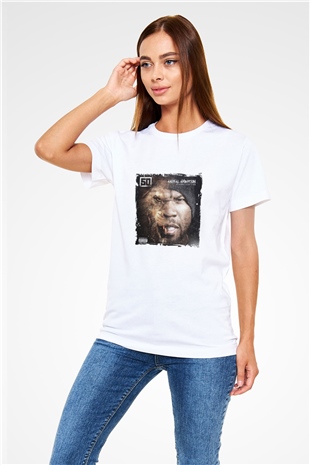 50 Cent Baskılı Unisex Beyaz Tişört