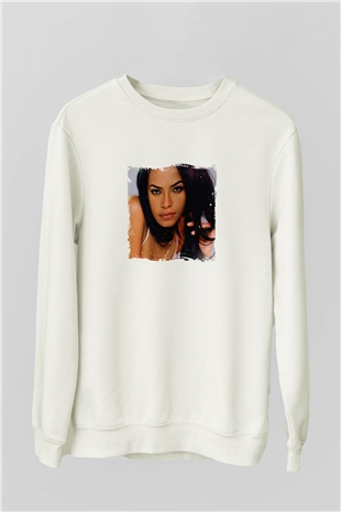 Aaliyah Baskılı Unisex Beyaz Sweatshirt