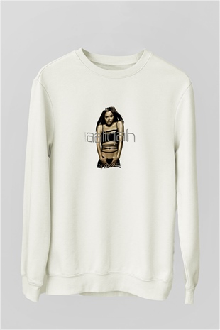 Aaliyah Baskılı Unisex Beyaz Sweatshirt