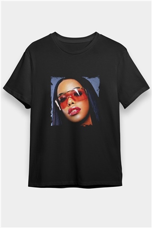 Aaliyah Baskılı Unisex Siyah Tişört