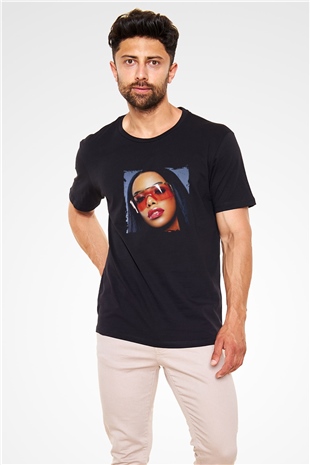 Aaliyah Baskılı Unisex Siyah Tişört