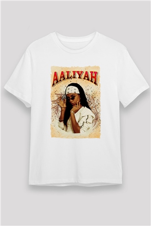 Aaliyah Beyaz Unisex Tişört T-Shirt - TişörtFabrikası