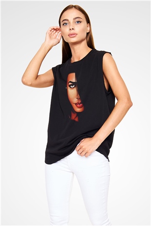 Aaliyah Siyah Unisex Kolsuz Tişört