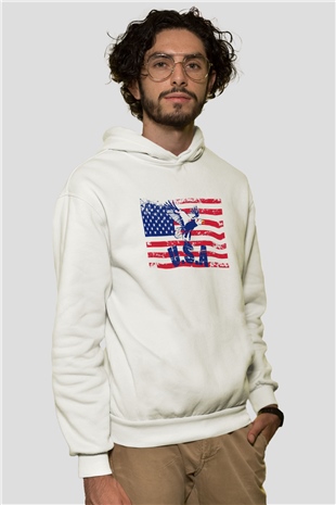 ABD Beyaz Unisex Kapşonlu Sweatshirt