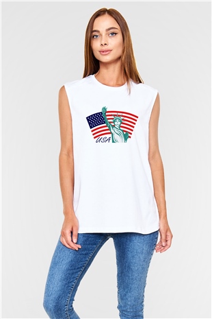 ABD Beyaz Unisex Kolsuz Tişört