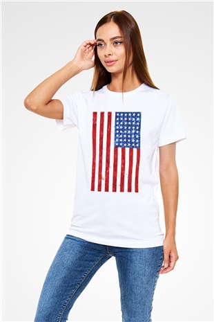 ABD Beyaz Unisex Tişört T-Shirt - TişörtFabrikası