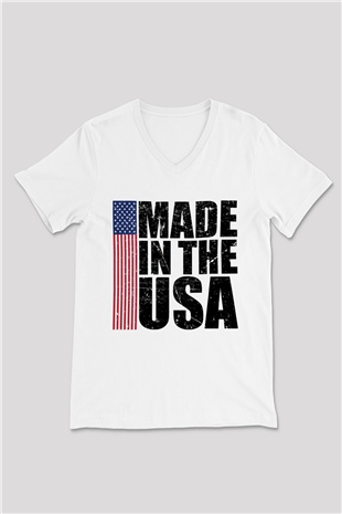 ABD Beyaz Unisex V Yaka Tişört
