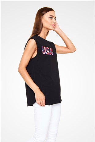ABD Siyah Unisex Kolsuz Tişört