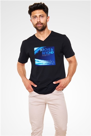 Above and Beyond Siyah Unisex V Yaka Tişört T-Shirt
