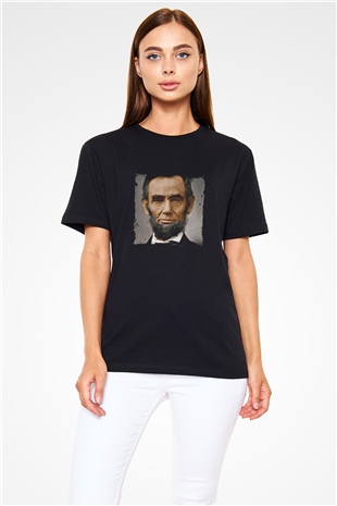Abraham Lincoln Baskılı Unisex Siyah Tişört