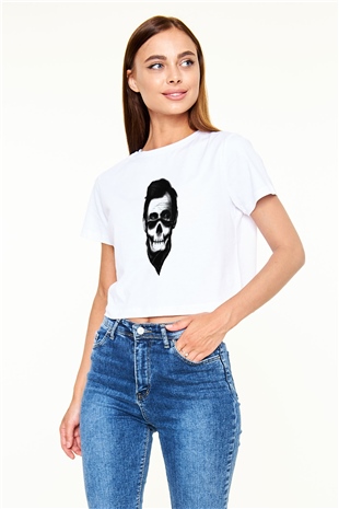 Abraham Lincoln Beyaz Croptop Tişört