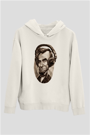 Abraham Lincoln Beyaz Unisex Kapşonlu Sweatshirt